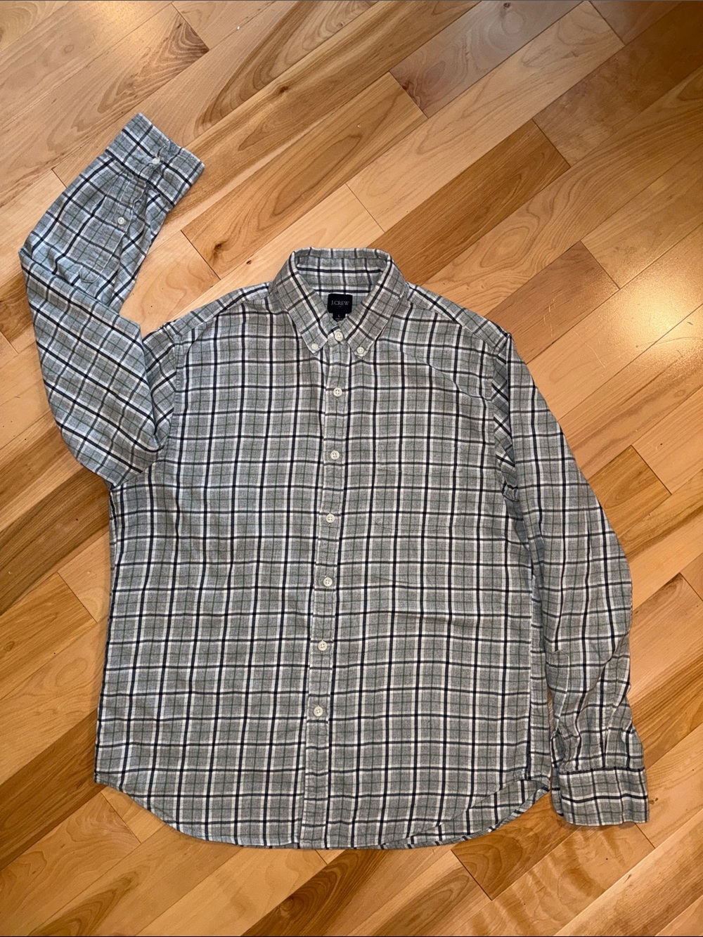 J. Crew Gray and White Plaid Button-Down Shirt